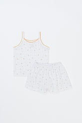 Avauma picnic tank top and shorts set in Butter Daisy pattern displayed flatly